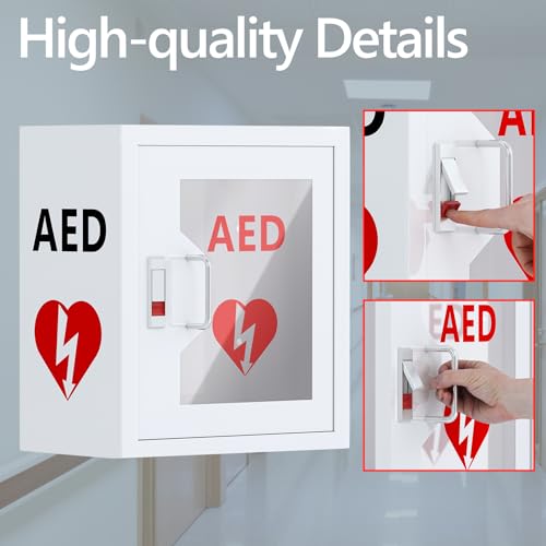 AED Cabinet Wall Mount: Steel Defibrillator Storage Case with Snap Lock and Universal AED Compatibility - for Home/Hospitals/Schools (14.2" W x 7.9" D x 15.7" H)