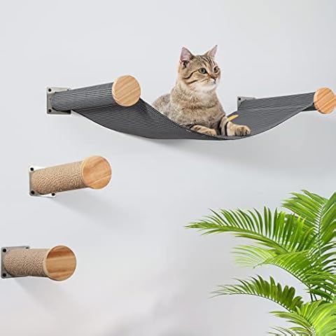 LSAIFATER Cat Hammock Wall Mounted Large Cat Perch with 2 Cat Wall Steps - Cat Wall Shelves for Indoor Cats or Kitty - Premium and Modern Cat Furniture for Sleeping, Playing, Climbing (Grey) Cover