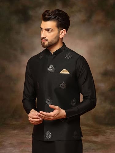 Image of Kisah Men's Cotton Blend Embroidered Nehru Jacket Regular Fit | Designer Ethnic Layering | Wedding & Occasion Wear