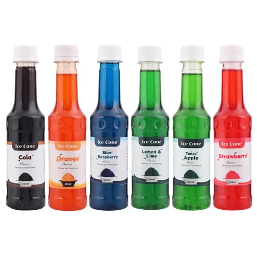 Sirup für Ice Cone, Mixed Popular Flavour Sirups, kann mit All Slush| verwendet werden Slushie Machines Zitrone & Limette/Orange/Blaue Himbeere/spritziger Apfel/Cola/Erdbeere je 250ml (6er Pack)