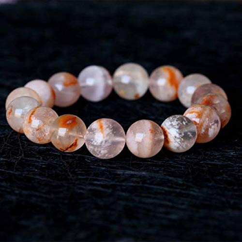 WORLD WIDE GEMS BEADS GEMSTONE 1 Strands Natural White Orange Sericite セリサイト Quartz Stretch Men's Bracelet Round Beads 13mm 05002 Code-HIGH-30042