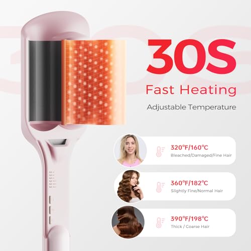 LENA S12 Beach Waver Curling Iron - Dual Barrel Hair Tool with Anti-Scald Protection and Adjustable Settings for Effortless Waves