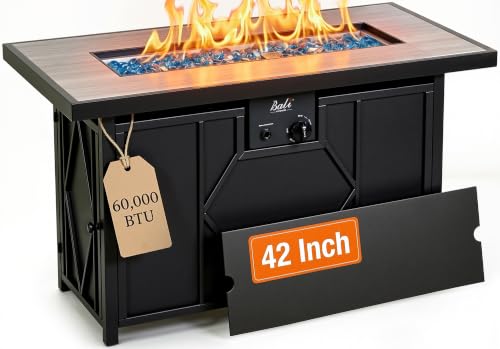 BALI OUTDOORS 42 inch Propane Fire Pit Patio Outdoor Fire Pit Table Large Black Firepits for Outside Rectangular
