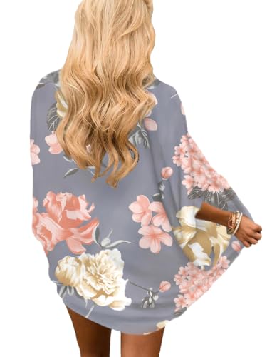 Image of Chunoy Women Floral Beach Wear Cover Up Chiffon Kimono Cardigan Open Front Blouse Top