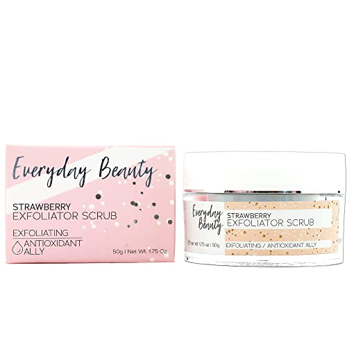 Everyday Beauty Strawberry Exfoliator, Nourishing, Hydrating, and Rich Antioxidant Exfoliating Scrub with Ginseng, Strawberry Seeds, and Black Currant for Dry Dehydrated, and Aging Skin, 1.7 oz. Jar