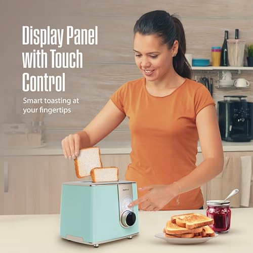 Image of Havells Craft Pop Up Toaster | Touch Control Operation | 8 level Custom Browning Level| Live Cooking Timer | Defrost Mode | Reheat Mode | Intelligent Energy Saving Operation (Blue & Gold)