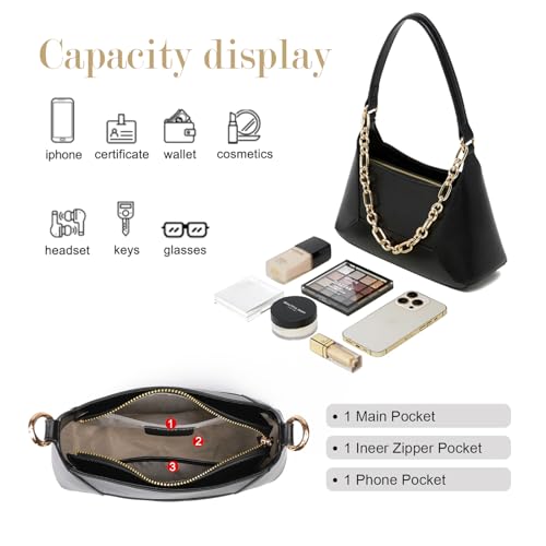 Image of Genuine Leather Hobo Bag for Women, Crossbody Purse with Adjustable Shoulder Strap and Detachable Chain Strap (Brown)