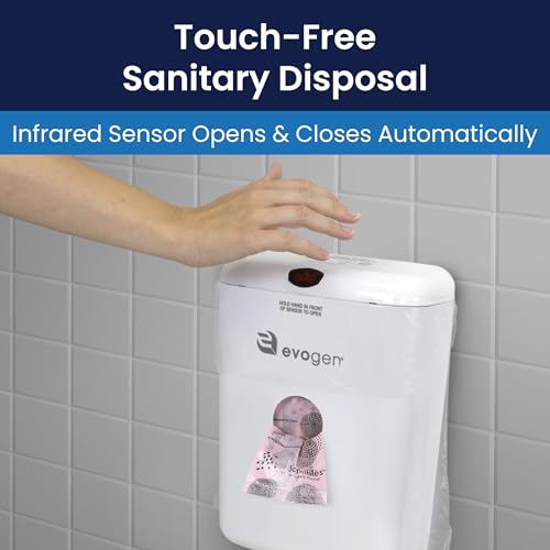 Image of Evogen No-Touch Combination Receptacle White EVNT-CWR for Menstrual Product Disposal, Hands-Free, Sanitary, Built-in Bag Dispenser, Odor Control, Battery Operated