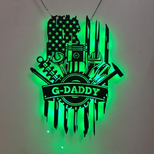 CALCCI Custom Text Metal Sign - Custom Tools Repair Metal Wall Art LED Light Personalized Tools Shop Name Sign Home Decor Mechanic Tools Decoration