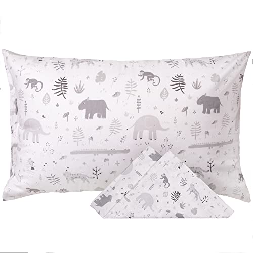 Image of WeeSprout Toddler Polyester Organic Cotton Shell and Pillowcases, Small Kids Pillow, Soft and Supportive Polyfiber Filling, Machine Washable, 18 x 13 x 3 (Safari Print + Safari Print, 3 Piece Set)