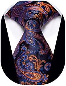 YourTies Orange and Blue Paisley Ties for Men Jacquard Woven Silk Necktie 3.15'' Formal Business Neckties