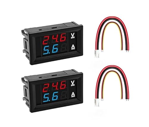 Podazz デジタル電圧計電流計5個 DC 100V 10A ブルーレッド デュアルLEDディスプレイ 電流電圧計 接続ワイヤー付き 車 ボート オートバイ用