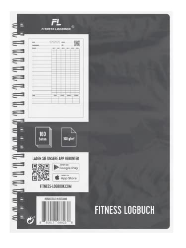 Fitness Logbuch Plastik-Cover Schwarz - undatiertes Workout-Tagebuch – A5-Format, dickes Papier, starke Bindung – stilvolles und minimalistisches Trainingstagebuch