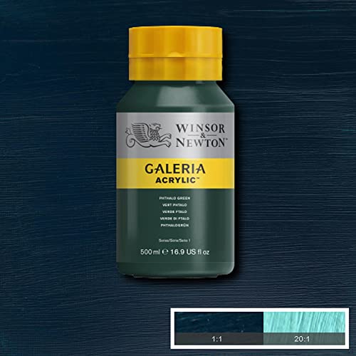 Image of Winsor & Newton Galeria Acrylic Colour - Jar of 500 ML - Phthalo Green (522) - Highly Pigmented Lightfast Artists' Acrylic Paints for Canvas, Wood, Fabric & Paper