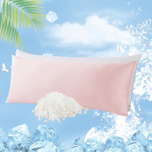WhatsBedding Memory Foam Body Pillow with Zippered Cooling Cover Full Body Pillow for Adults Long Pillow for Sleeping Fluffy Supportive Ice Pink