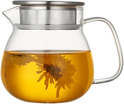 Zxyler 耐熱耐冷耐熱ガラスティーポット&マグカップセット 茶こし付き紅茶ガラスポット 北欧シンプルおしゃれデザイン ジュース・麦茶・ミルク・冷水対応 食洗機対応冷水筒・水差し・ピッチャー兼用 家庭用・ギフトに最適