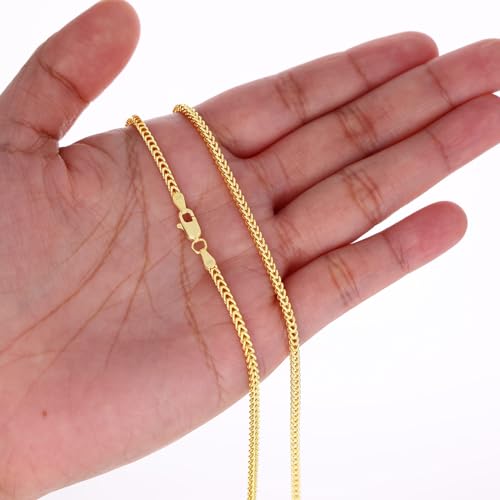 Nuragold 14k Real Yellow Gold Franco Square 2.5mm Box Chain Wheat Chain Necklace (16"-30") Italian Jewelry for Men & Women4