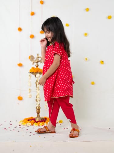 Image of POLKA TOTS Girls Cotton Kurta Dhoti Set | Traditional Ethnic Wear for Kids Girls | Festival Dress for Diwali Navratri Pooja Wedding Party | Indian Traditional Outfit for Girls | 6 Months - 8 Years