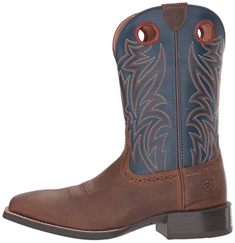 Ariat Mens Sport Sidebet Western Boot Distressed Brown/Solid Blue 8 #TOP7