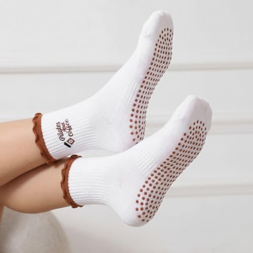 Image of Jeyiour Summer Cute Pilates Socks Women Bow Nonslip Ruffle Yoga Socks with Grip Barre Pilates Gift for Work Dance Fitness