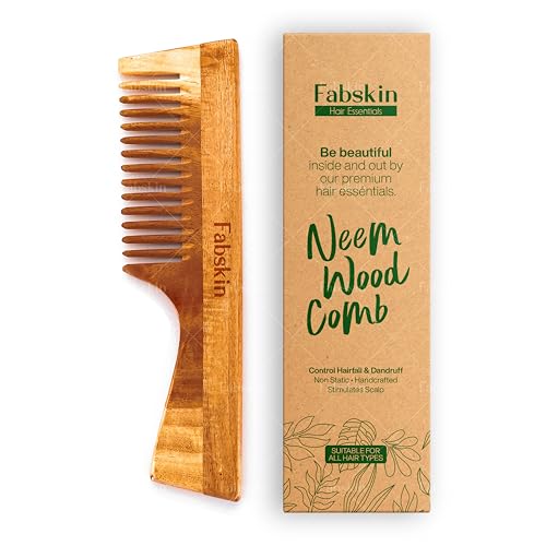 Image of Fabskin Neem Wooden Comb For Men & Women | Detangling, Frizz Control & Shine | Graduated & Wide Tooth Comb | For All Hair Types (NeemComb 3)