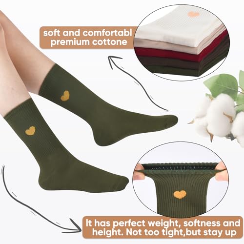 Image of Corlap Women's Cotton Crew Calf Socks - 5 Pairs Ankle High Dress Casual Socks, Fun Cute Heart Gifts for Mom Mother