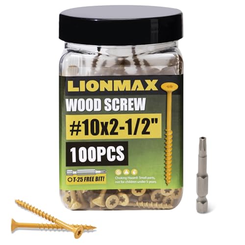 Image of LIONMAX Deck Screws 2-1 /2 Inch, Wood Screws #10 x 2-1 /2 inch, 100 PCS, Rust Resistant, Exterior Epoxy Coated, Outdoor Decking Screws, Torx /Star Drive Head Deck Screw, T25 Star Bit Included, Tan