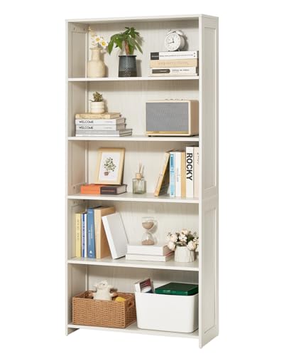 Image of VEVOR 5 Tiers Wide Bookshelf, 68 in Wooden Open Bookcase with Display Storage Organizer Shelf, Freestanding Tall Display Floor Bookcase Bookshelf for Library, Bedroom, Living Room, Office, White