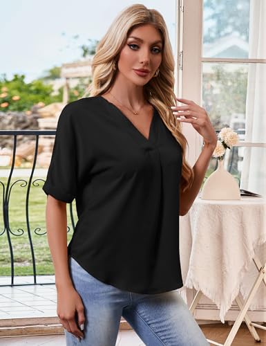 Short Sleeve Blouses for Women Leopard Print Summer Top Dressy Casual Business 3/4 Sleeve Cold Shoulder Chiffon Shirts4