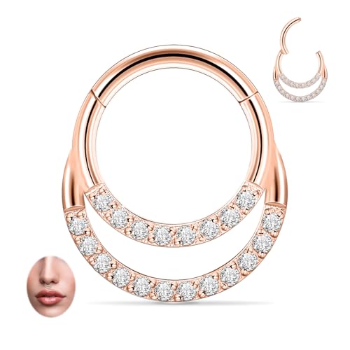 GAGABODY Daith Earrings 16G Septum Clicker Conch Piercing Jewelry 316L Surgical Steel Seamless Hoop Nose Ring 10mm Double Clear CZ Rose Gold by GAGABODY - Used condition - US$12.78