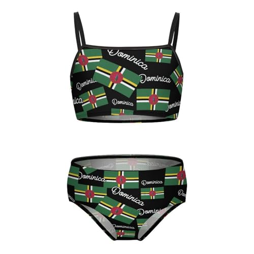 Dominica Flag Cute Girls Bikini 2 Piece Swimsuit Bathing Suit Beach Swimwear Spaghetti Strap Sets