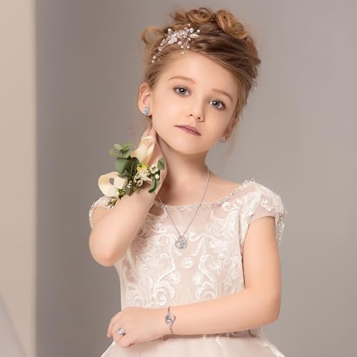 4 Pcs Girls Unicorn Jewelry Set Unicorn Necklace Bracelet Ring Stud Earrings for Kids Crystal Pendant Jewelry Gifts for Toddler4