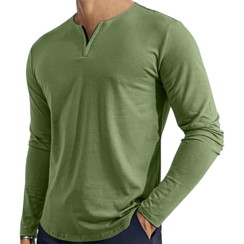UOFOCO Mens Long Sleeve V-Neck T-Shirts Solid Color Lightweight Going Out Tops Casual Loose Basic Tees Outfits