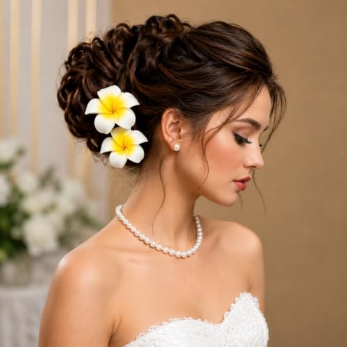Image of Tia Crafts White Hawaii Plumeria Flower Hair Clips - Tropical Floral Hair Accessories for Women (White - Set of 25)