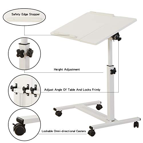 Tigerdad Rolling Laptop Table Rolling Laptop Desk With Wheels Rolling Laptop Stand Adjustable Overbed Bedside Table Overbed Desk(White) #TOP4
