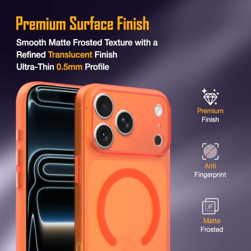 Image of ZAP CASE Paper Thin Case for iPhone 17 Pro Max | Ultra-Slim 0.5 mm Back Cover | Metal Buttons | Lightweight | Matte Finish | Anti-Fingerprint | Scratch Resistant | Camera Protection | Magsafe | Orange