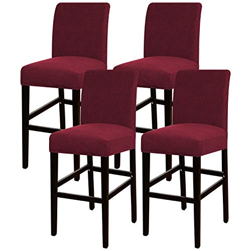 Flash Deals - 60% OFF Turquoize Stretch Bar Stool Cover Counter Stool Pub Chair Slipcover for Dining Room Cafe Barstool Slipcover Removable Furniture Chair Seat Cover Jacquard Fabric with Elastic Bottom Set of 4, Burgundy