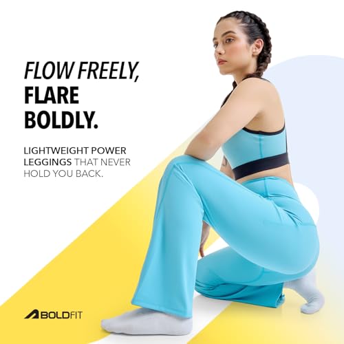 Image of Boldfit Limitless Nyloflex Flare Pants for Woman Leggings for Women Full Length Stretchable Gym Pants for Women Workout Flare Pant for Yoga, Pilates, Gym for Daily Use Flared Palazzo for Woman
