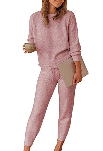 LOV ANNY Women's 2 Piece Sweatsuit Long Sleeve Tops and Sweatpants Set Pink M