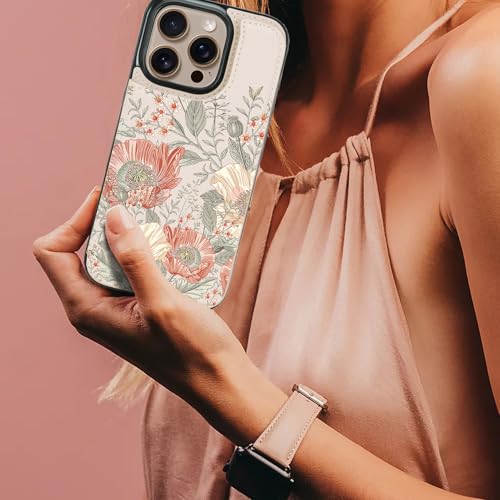 Image of uCOLOR for iPhone 13 Pro Wallet Case Magsafe with Card Holder Slot【Compatible with MagSafe】 Folio Flip PU Leather RFID Blocking Design (Pink Vintage Flowers, iPhone 13 Pro)