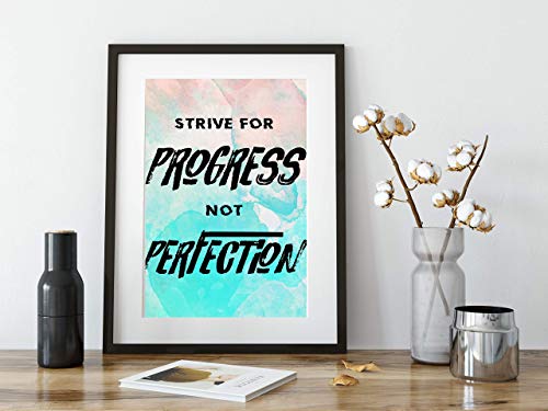 Fitness Motivational Wall Art - “Strive For Progress Not Perfection” Quotes Wall Art for Home & Office - Personalized Wall Art Decor for Gym Enthusiasts - Colorful Gift For Workout Zone, 11x14 inch