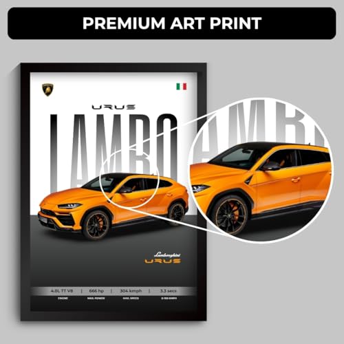 Image of Funk You Store Lamborghini Urus Poster | Framed Lamborghini A4 Sized (31 x 23 cm) | Car Posters for Wall, Gift for Boys, Supercar Frames | Car Poster (F 065)