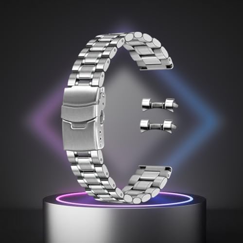 Image of Juntan 20mm 22mm Stainless Steel Watch Band Curved End Straight End for Men Women Metal Watch Bands Strap Quick Release Replacement Bracelet with Double Folding Buckle Silver