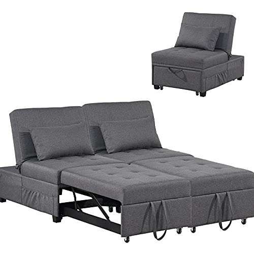 2 Pcs Convertible Chair 4 in 1 Multi-Function Folding Ottoman Sofa Sleeper Bed, Pull Out Sleeper Chair Bed- Modern Convertible Chair Bed Adjustable Backrest Sleeper Couch Bed for Living Room