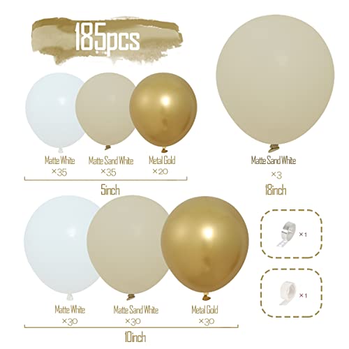 Miniatura 2 de Kit De Arco De Globos Oro Blanco, 185pcs Guirnalda De Globos De Arena Blanca Y Dorada Con Globos Beige Para Cumpleaños Fiesta, Baby Showers Decoración, Boda Bohemia, Bautizo Comunion, Graduación