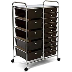 Seville Classics Carrito con 15 cajones, 39 x 64 x 97 cm (Largo x Ancho x Alto). Color Negro, Metal, 64 x 39 x 97 cm