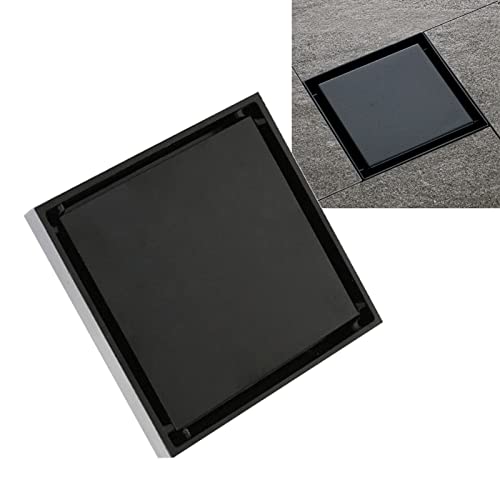 Unsichtbarer Bodenablauf, 10cm / 3.9in Edelstahl Duschablauf, Boden Abfluss Abdeckung mit 1,3 mm Schwarzer Unsichtbarer Einbettziegel Verdrängung Filter Geruchsdichter Duschrinne Ablaufrinne