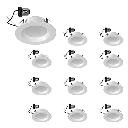 SYLVANIA 4â€ LED Recessed Lighting Downlight with Trim, 8W=50W, Dimmable, 600 Lumens, Soft White 3000K, Wet Rated â€“ 12 Pack (62234)