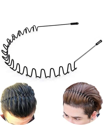 Image of Adilish Metal Hair Band For Men Women's Headbands Beauty Care,Unisex Black Wavy Spring Sports For Hair Band Hoop Clips Women Accessories Simple Elastic Non Slip Wide Headwear Bandeau Outdoor(1 pcs)