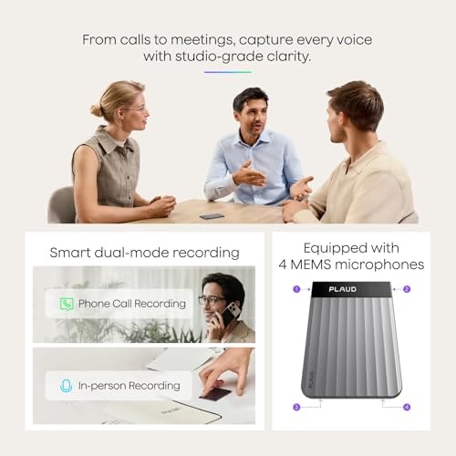 Image of Plaud Note Pro, AI Note Taker for in-Person /Online Meetings and Calls, Smart Transcription & Summarization, Clear Audio, Ultra-Slim Design, Secure Data, Case Included, Black